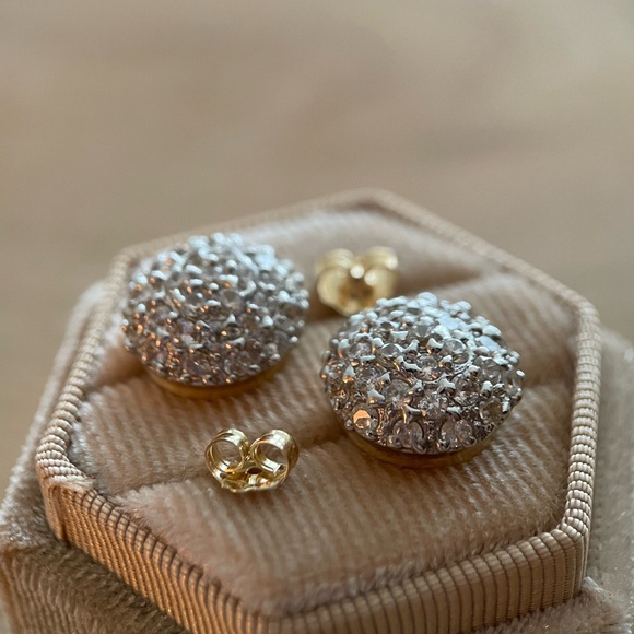 Estate Jewelry - HUGE vintage/antique 14k solid gold bombe pave cluster stud button earrings